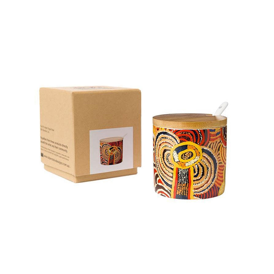 Papulankutja Aboriginal Art Fine Porcelain Sugar Bowl Set - Multju (Mulga Country)