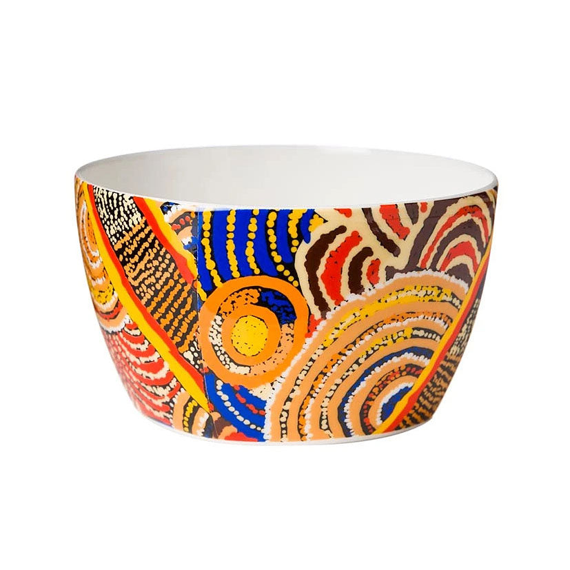 Papulankutja Aboriginal Art China Nut Bowl - Multju (Mulga Country)